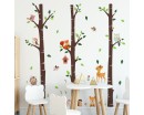 Large Birch Tree and Forest Animal Owl Squirrel Deer Wall Stickers